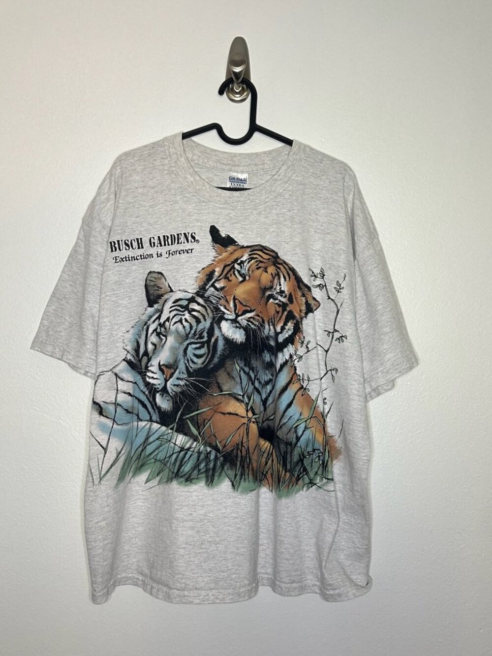 Vintage 1995 Harleyquin Busch Gardens Tigers T-Shirt - Heather Grey Size XL